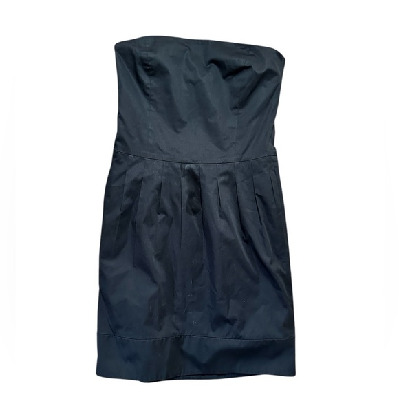 Club Monaco Women Black LBD Tube Strapless Pleated Mini Cocktail Dress Size 6 - Picture 1 of 6